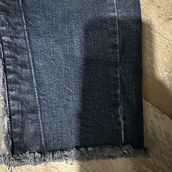 Madewell Raw Hem Denim Midi Skirt Size 25 Faux Wrap Zip Up - Picture 6 of 11